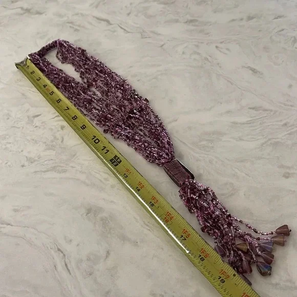 Beaded long multi strand necklace glass purple - Picture 5 of 9